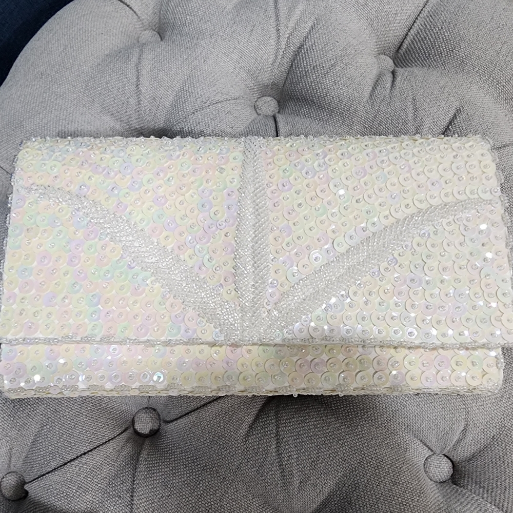 Handmade Sequin White Clutch